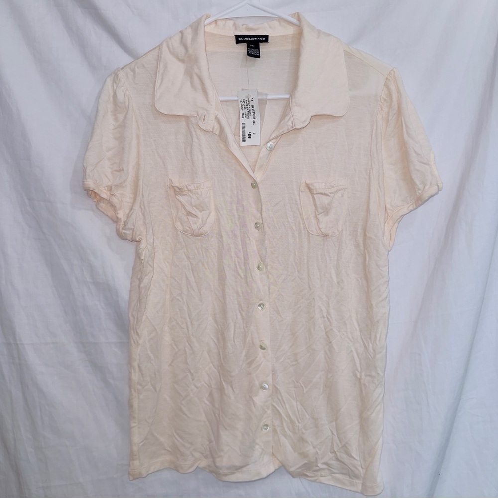 Club Monaco NWT Natural Nude Short Sleeve Button Up Nigella Shirt size large